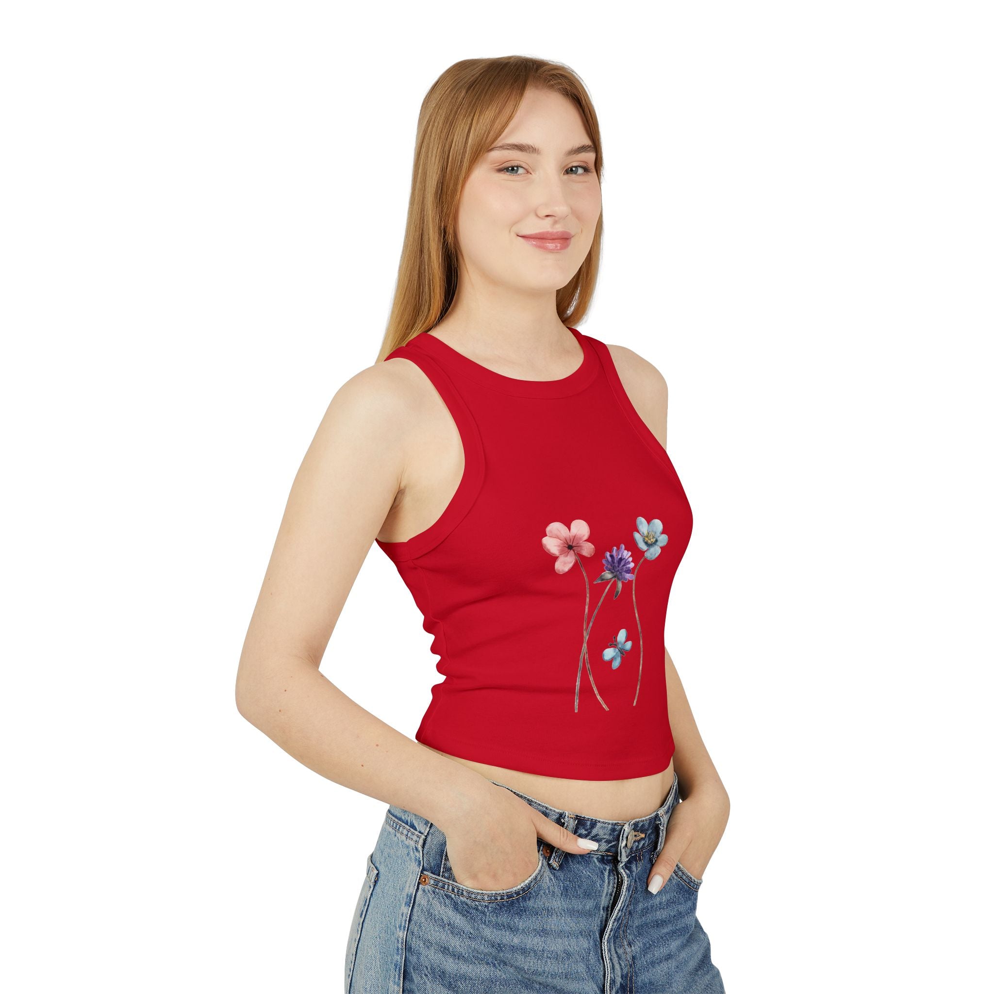 Floral Women's Micro Rib Racer Tank Top, Summer Top, Casual Wear, Beach Outfit, Graphic Tank, Floral Print Clothing