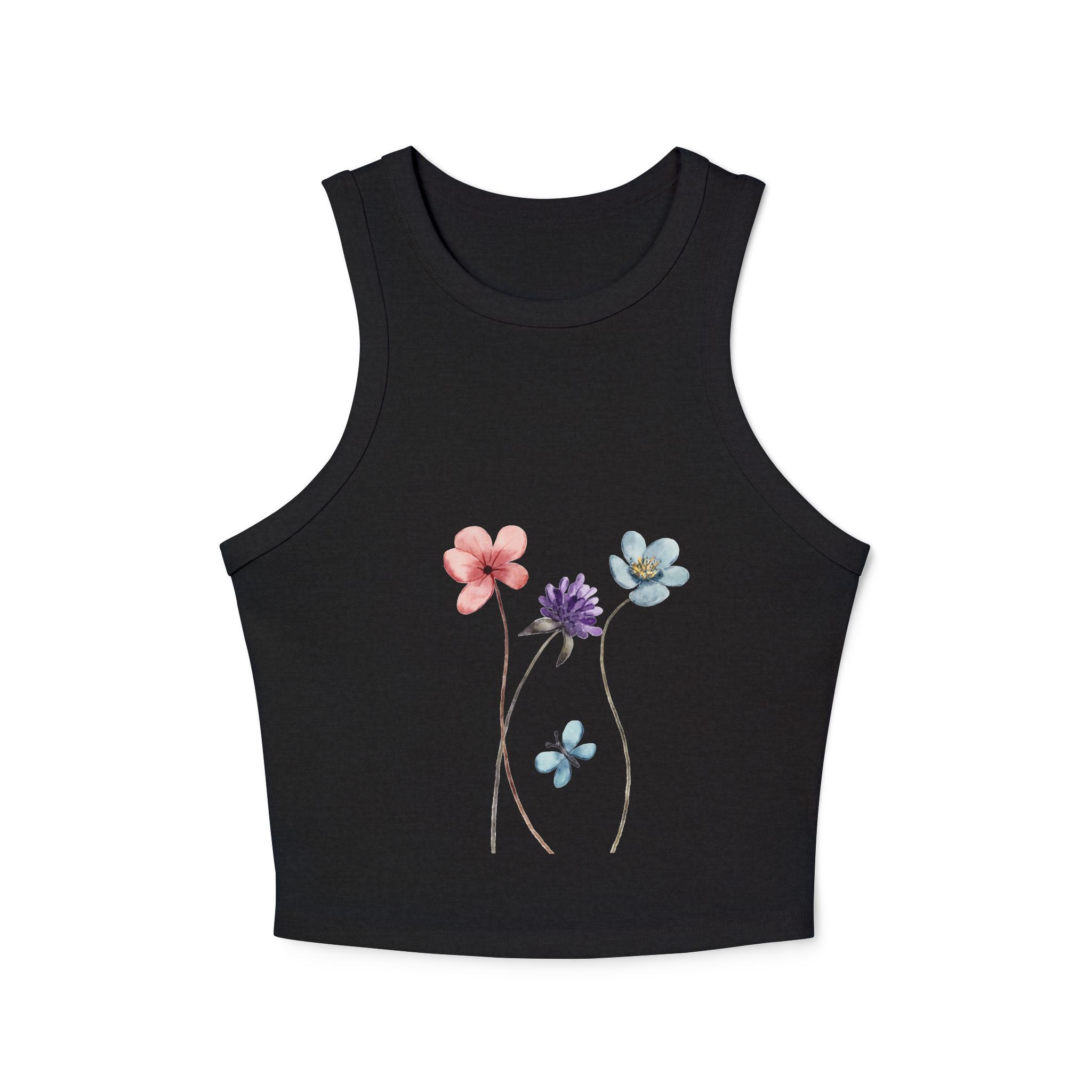 Floral Women's Micro Rib Racer Tank Top, Summer Top, Casual Wear, Beach Outfit, Graphic Tank, Floral Print Clothing