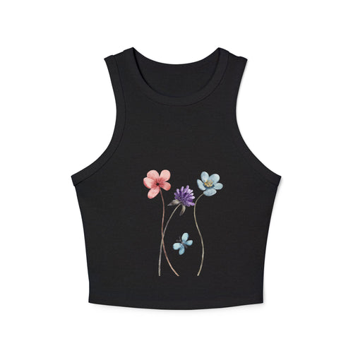 Floral Women's Micro Rib Racer Tank Top, Summer Top, Casual Wear, Beach Outfit, Graphic Tank, Floral Print Clothing
