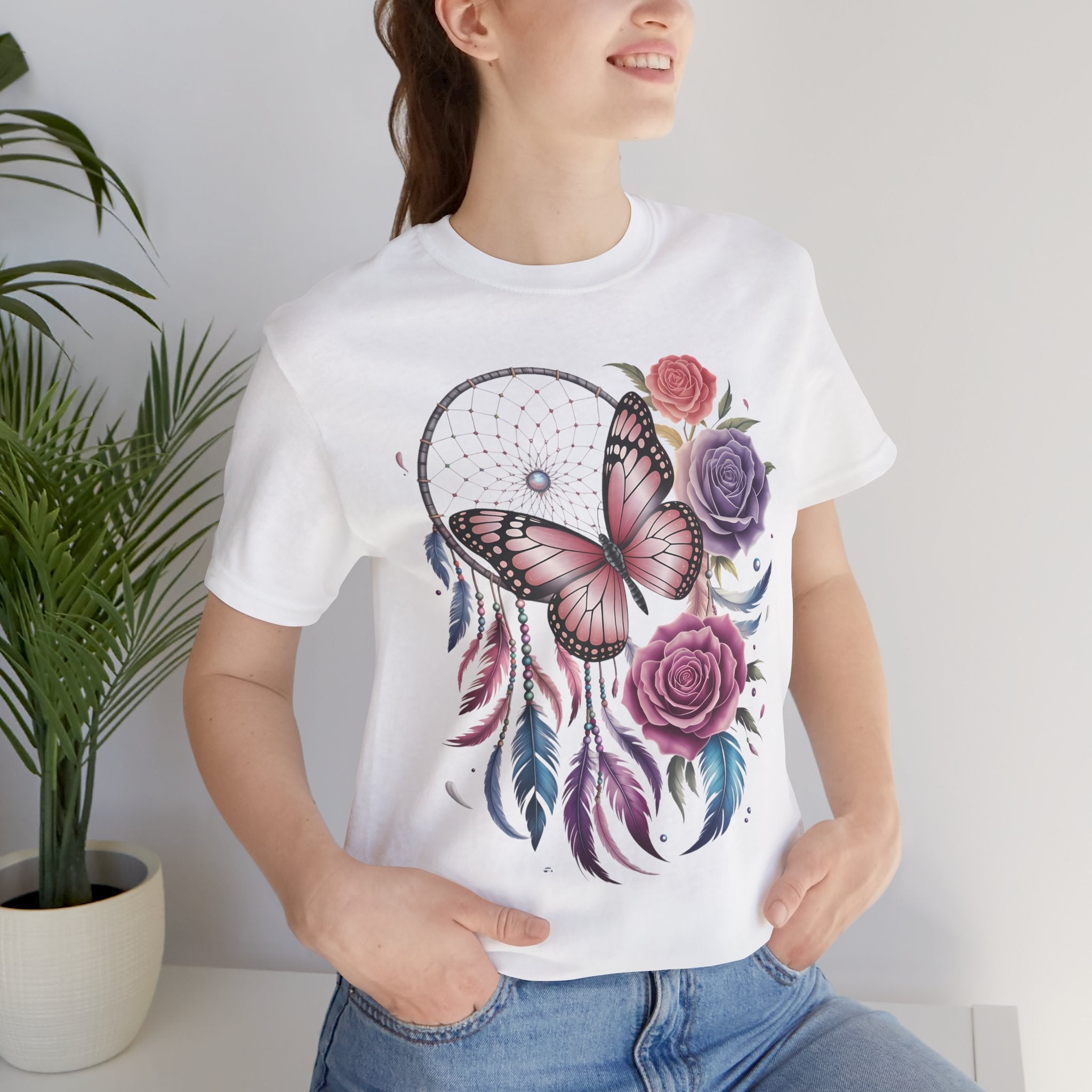 Dreamy Butterfly Dreamcatcher Tee, Unisex Graphic Tee, Boho Style Shirt, Nature Lover Gift, Festival Apparel