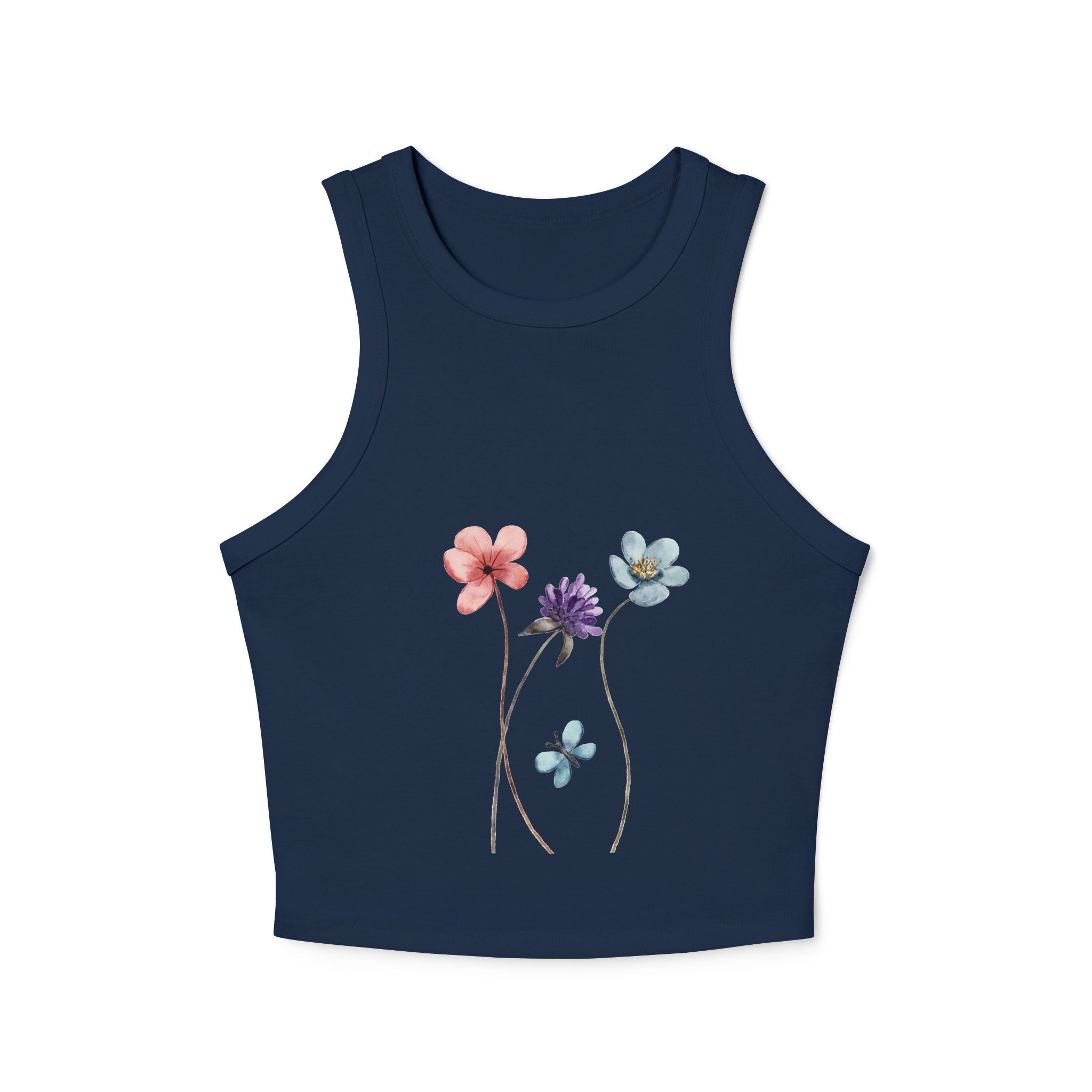 Floral Women's Micro Rib Racer Tank Top, Summer Top, Casual Wear, Beach Outfit, Graphic Tank, Floral Print Clothing