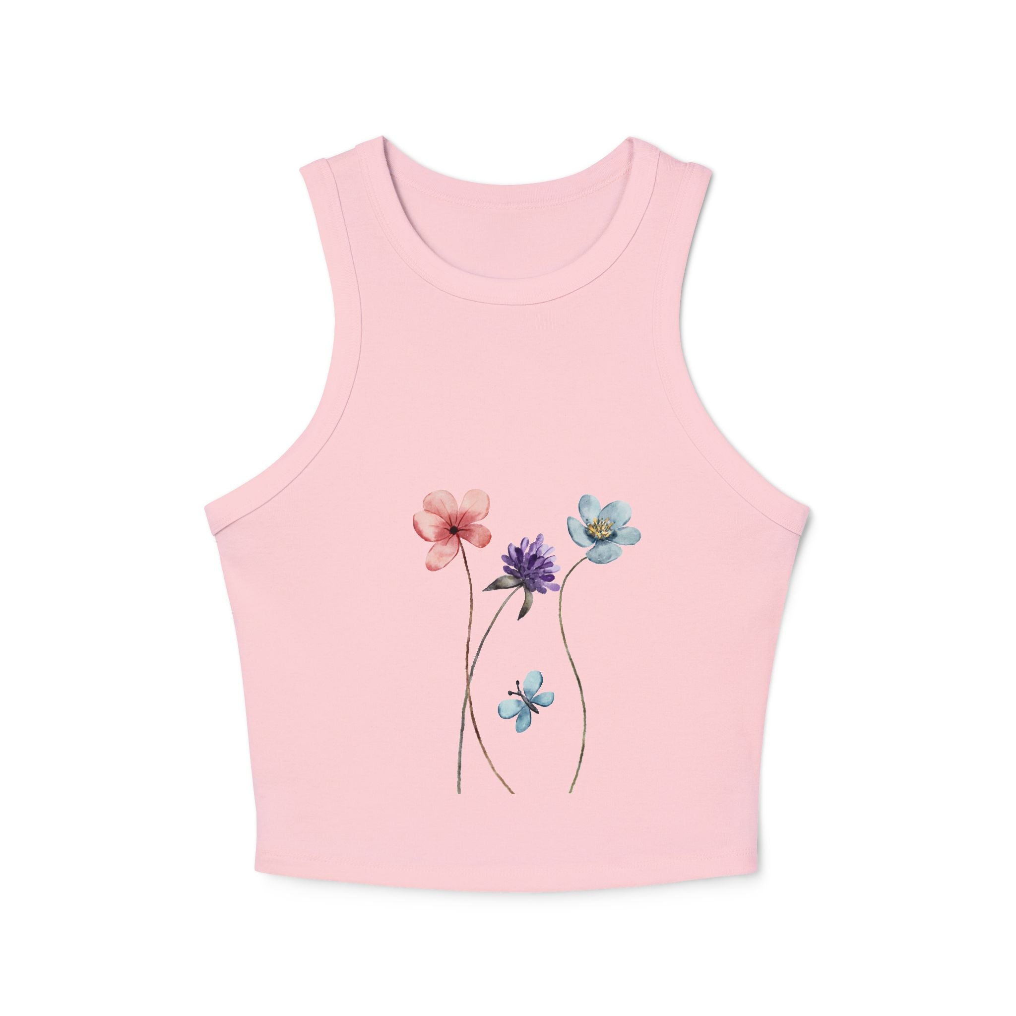Floral Women's Micro Rib Racer Tank Top, Summer Top, Casual Wear, Beach Outfit, Graphic Tank, Floral Print Clothing