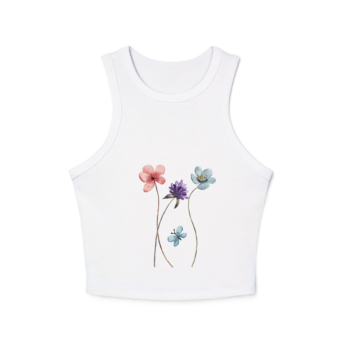 Floral Women's Micro Rib Racer Tank Top, Summer Top, Casual Wear, Beach Outfit, Graphic Tank, Floral Print Clothing