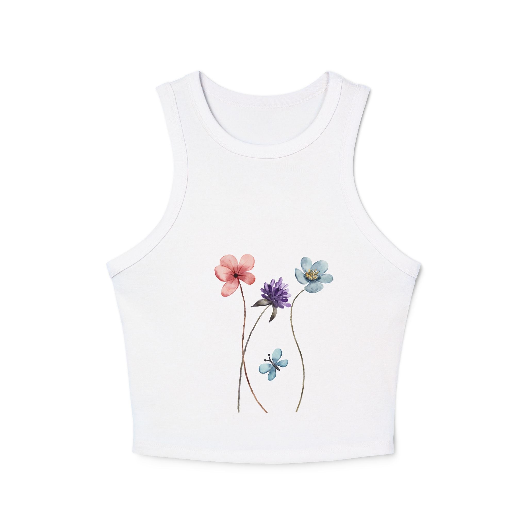 Floral Women's Micro Rib Racer Tank Top, Summer Top, Casual Wear, Beach Outfit, Graphic Tank, Floral Print Clothing