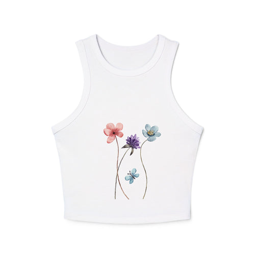 Floral Women's Micro Rib Racer Tank Top, Summer Top, Casual Wear, Beach Outfit, Graphic Tank, Floral Print Clothing