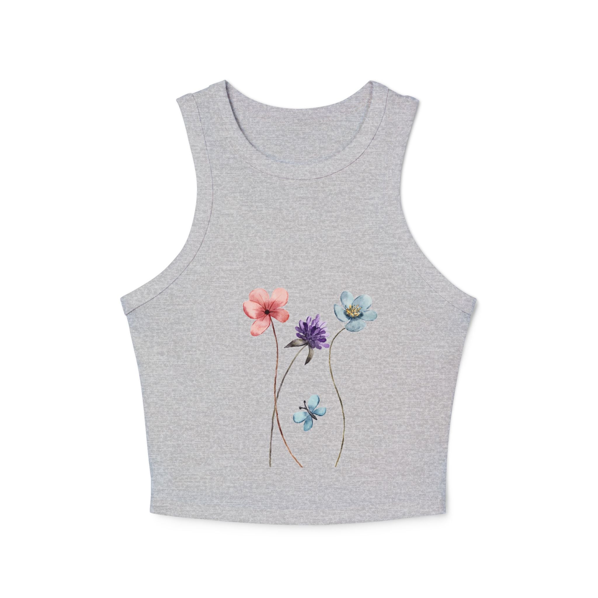 Floral Women's Micro Rib Racer Tank Top, Summer Top, Casual Wear, Beach Outfit, Graphic Tank, Floral Print Clothing