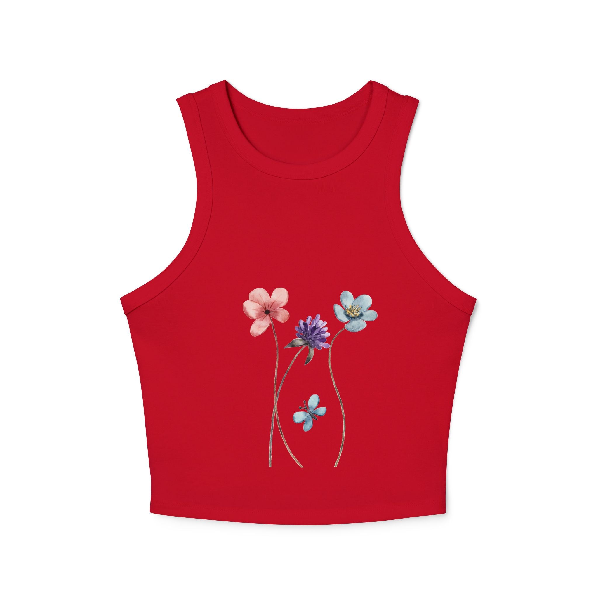 Floral Women's Micro Rib Racer Tank Top, Summer Top, Casual Wear, Beach Outfit, Graphic Tank, Floral Print Clothing