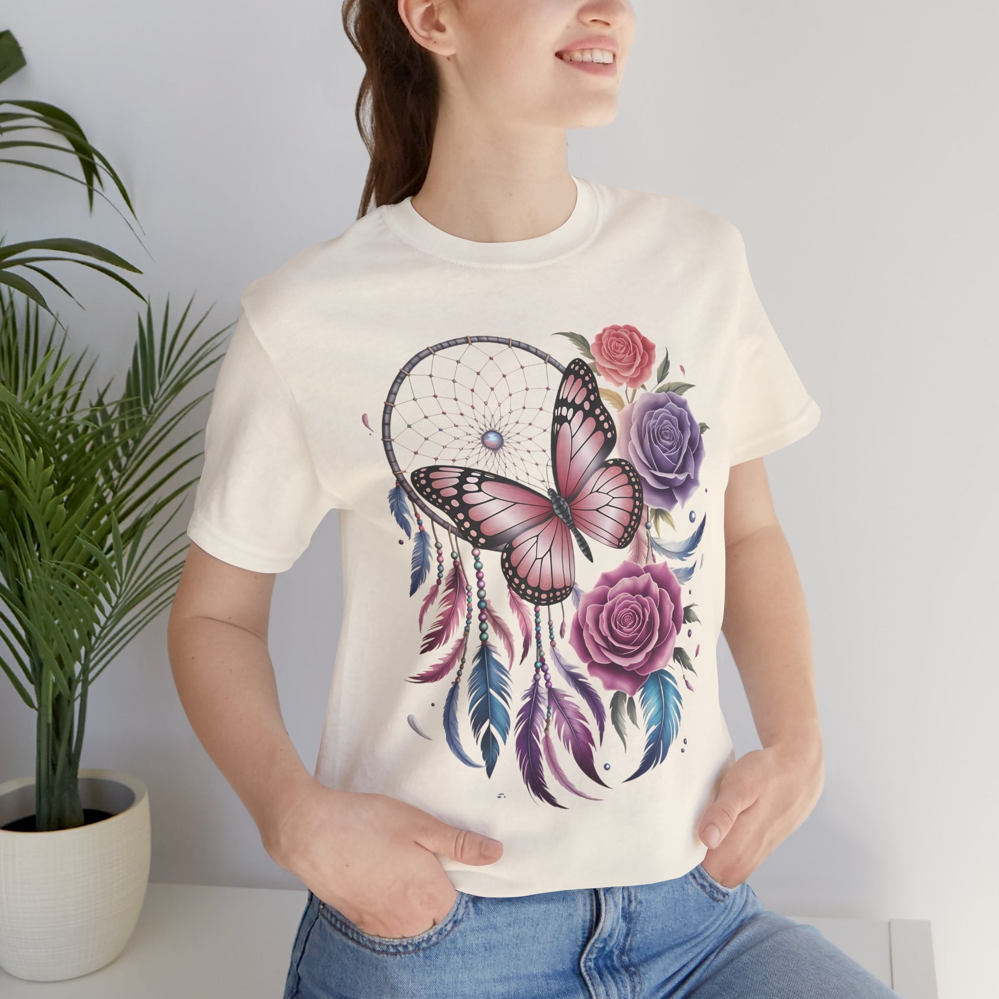 Dreamy Butterfly Dreamcatcher Tee, Unisex Graphic Tee, Boho Style Shirt, Nature Lover Gift, Festival Apparel
